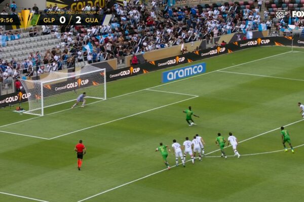 Guadeloupe's Ange-Freddy Plumain converts a penalty, trimming Guatemala's lead